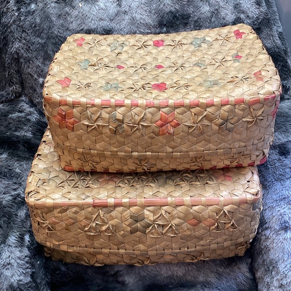 2 Handwoven Natural and Pink Storage Baskets - Picture 10 of 16